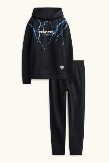 Bambini - Set - fulmini - felpa con cappuccio e pantaloni sportivi - 2 pezzi - blu / nero