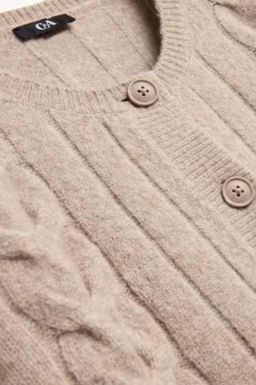 Damen - Strickjacke - Zopfmuster - beige