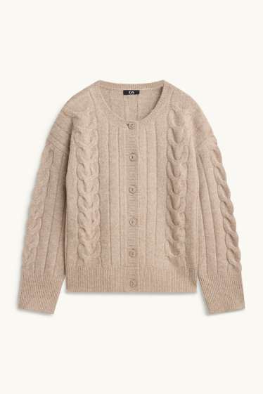 Damen - Strickjacke - Zopfmuster - beige