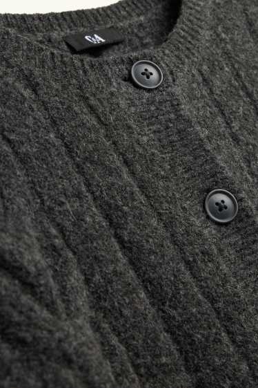 Femei - Cardigan tricotat - cu torsade - gri închis