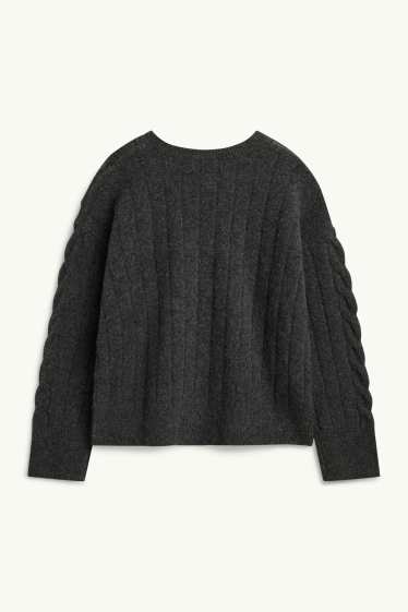 Femei - Cardigan tricotat - cu torsade - gri închis