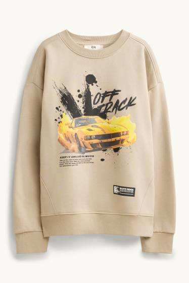 Kinder Buben - Auto - Sweatshirt - hellbraun