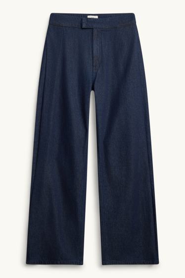 Damen - Wide Leg Jeans - Mid Waist - dunkeljeansblau