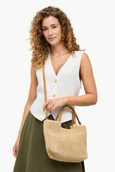 Femei - Geantă shopper de paie mare - maro deschis