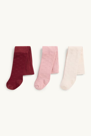 Baby Mädchen - Multipack 3er - Herzchen - Baby-Strumpfhose - rosa / dunkelrot