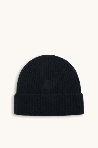 Heren - Beanie van kasjmier - geribd - zwart