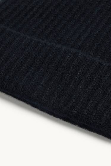 Heren - Beanie van kasjmier - geribd - zwart