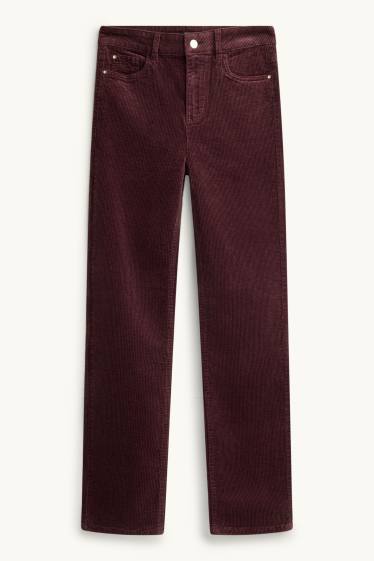 Femmes - Pantalon en velours côtelé - high waist - straight fit- LYCRA ® - bordeaux
