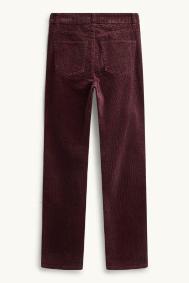 Femmes - Pantalon en velours côtelé - high waist - straight fit- LYCRA ® - bordeaux