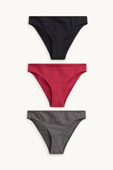 Donna - Confezione da 3 - slip - rosso / nero