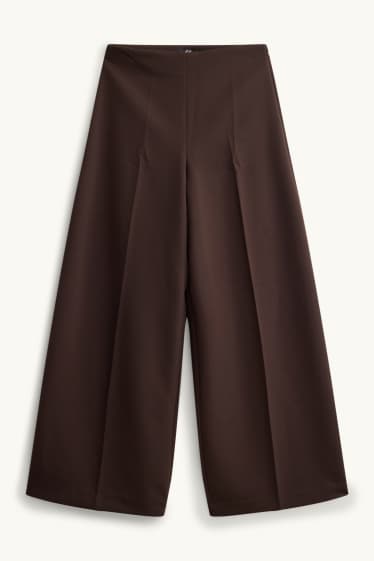 Dona - Pantalons de tela - high waist - wide leg - marró fosc