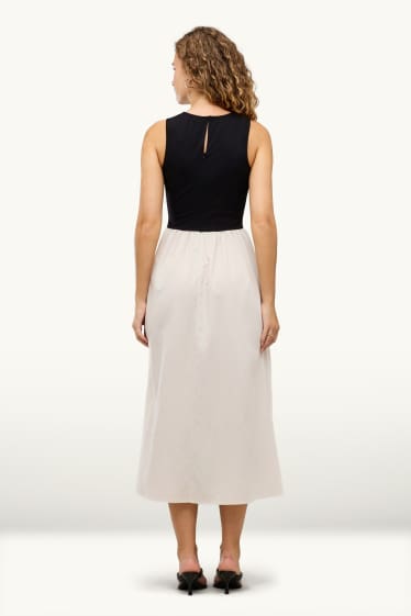 Dames - Fit & flare-jurk met strass-steentjes - zwart / beige