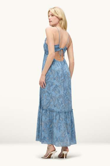 Dames - Jurk van chiffon - met patroon - blauw