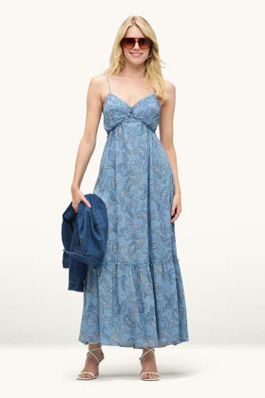 Dames - Jurk van chiffon - met patroon - blauw