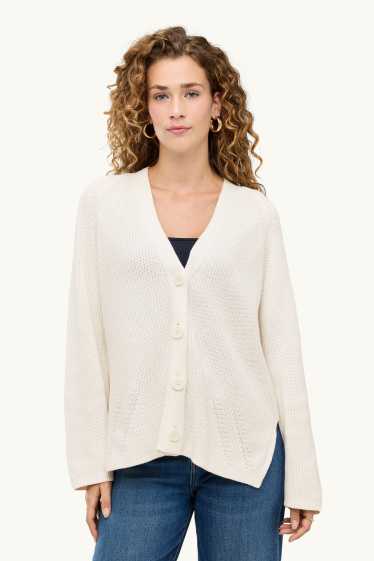 Femmes - Gilet en maille - finition côtelée - blanc crème