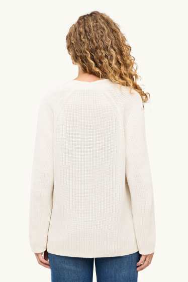 Femmes - Gilet en maille - finition côtelée - blanc crème