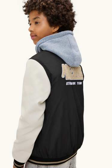 Kinder Buben - Football - Collegejacke mit Kapuze - schwarz