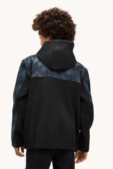 Kinder Jungen - Softshelljacke mit Kapuze - wasserdicht - schwarz