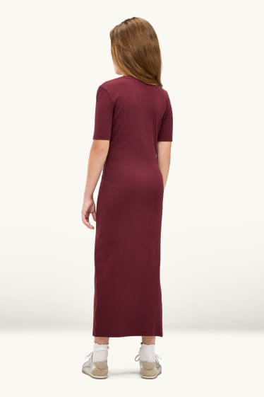 Kinder Mädchen - Stern - Kleid mit Strasssteinen - gerippt - dunkelrot