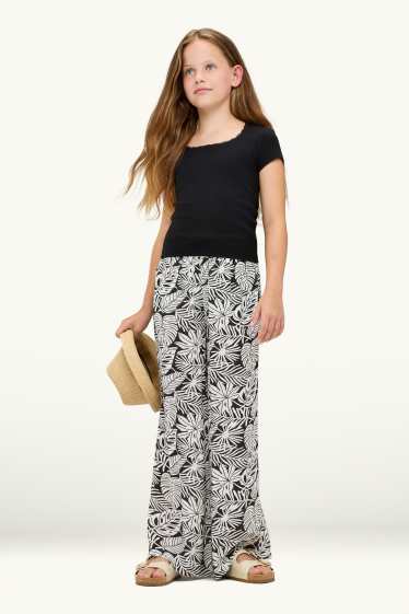 Enfants filles - Feuille - pantalon en toile - blanc / noir