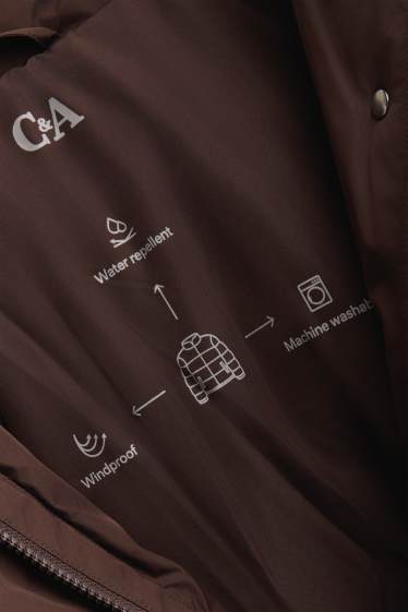 Damen - Steppjacke mit Gürtel - gefüttert - wasserabweisend - dunkelbraun