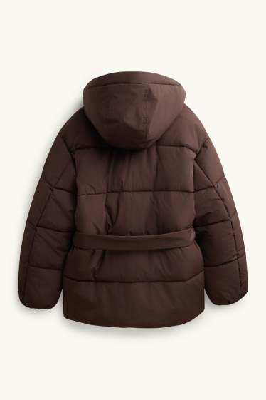Damen - Steppjacke mit Gürtel - gefüttert - wasserabweisend - dunkelbraun