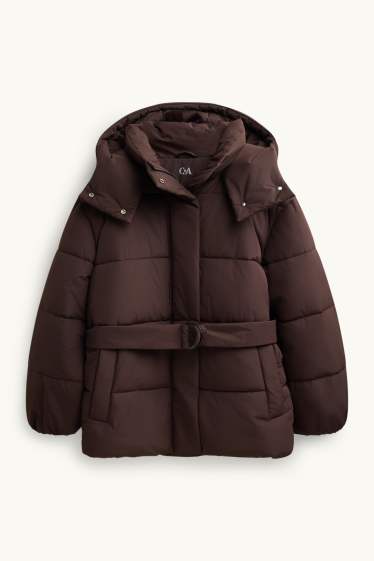 Damen - Steppjacke mit Gürtel - gefüttert - wasserabweisend - dunkelbraun