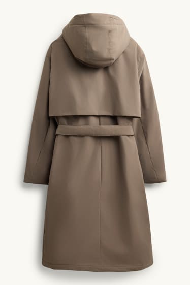 Women - Technical trench coat with hood and belt - lined - taupe