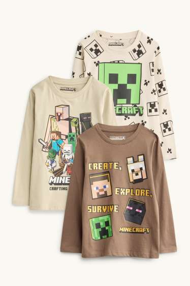 Bambini - Confezione da 3 - Minecraft - maglia a maniche lunghe - beige / marrone