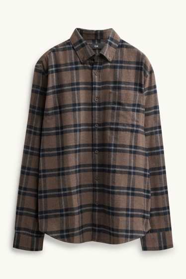 Pánské - Košile - regular fit - button-down - kostkovaná - hnědá/tmavomodrá