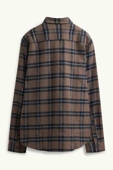 Pánské - Košile - regular fit - button-down - kostkovaná - hnědá/tmavomodrá