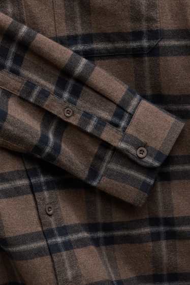 Pánské - Košile - regular fit - button-down - kostkovaná - hnědá/tmavomodrá