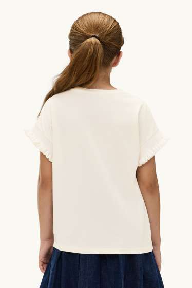 Kinderen: meisjes - T-shirt - glanseffect - crème wit