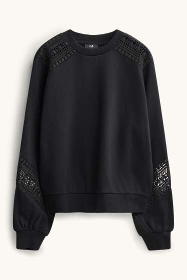 Women - Sweatshirt - broderie anglaise - black