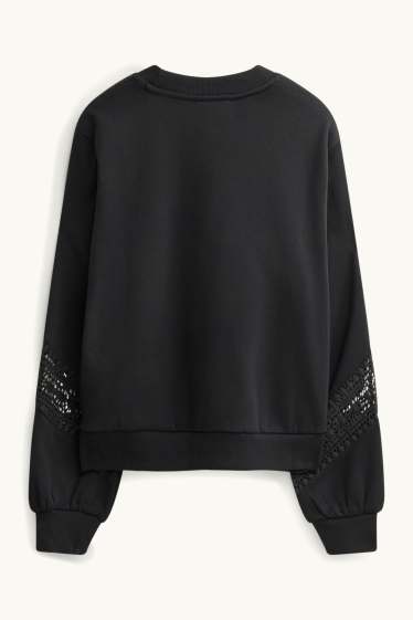 Women - Sweatshirt - broderie anglaise - black