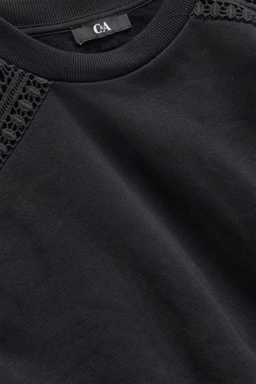 Women - Sweatshirt - broderie anglaise - black