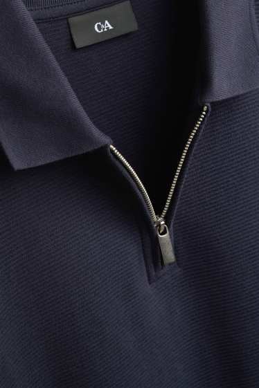 Men - Long sleeve polo shirt - regular fit - ribbed - dark blue