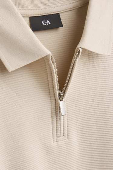 Bărbați - Tricou polo cu mânecă lungă - regular fit - reiat - bej