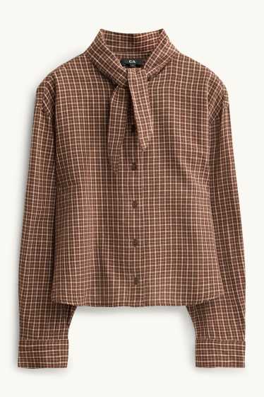 Femmes - Blouse-chemise - à carreaux - marron / blanc crème