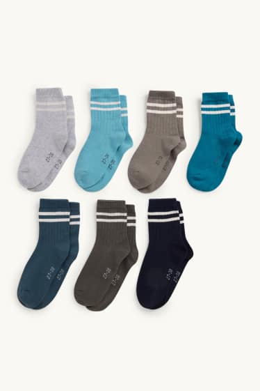 Kinderen: jongens - Set van 7 paar - sokken - geribd - blauw / turquoise