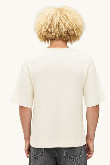 Hommes - T-shirt en maille - relaxed fit - blanc crème