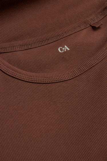 Women - Long sleeve top - slim fit - ribbed - brown