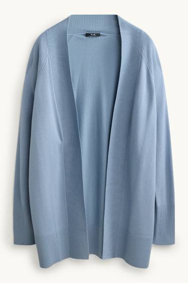 Dames - Lang gebreid vest - blauw