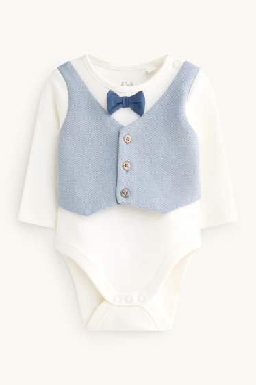 Baby: jongens - Newbornoutfit - 2-delig - wit / lichtblauw