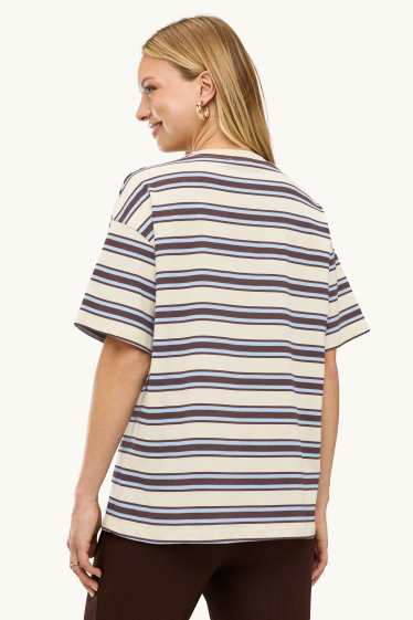 Damen - T-Shirt - Oversized - gestreift - beige / braun