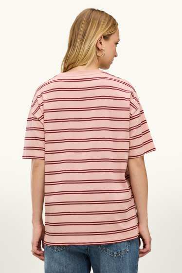 Femmes - T-shirt - Oversize - à rayures - rose / rouge foncé