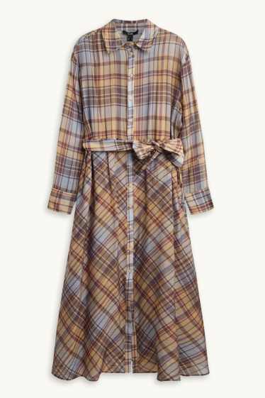 Women - Shirt dress with belt - check - beige / brown