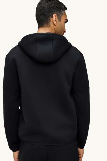 Hommes - Sweat zippé en molleton avec capuche - noir