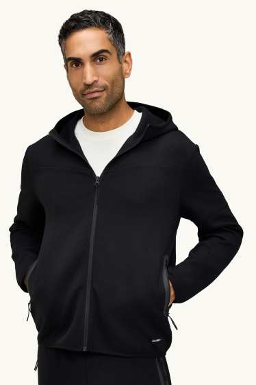 Hommes - Sweat zippé en molleton avec capuche - noir