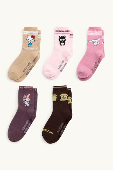 Kinderen: meisjes - Set van 5 paar - Hello Kitty and Friends - sokken met motief - beige